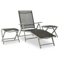 vidaXL Set de muebles de jardín 3 piezas textilene aluminio en color Plateado/Negro | almacenamiento funcional diseño moderno para baño dormitorio sala - details 0