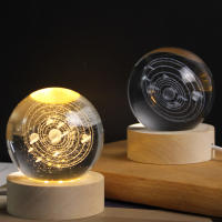 Lámpara De Noche LED 3D Galaxia Cristal Bola Patrón De Luna Saturno Y Papas Muñeco Luz Base USB Para Decoración De Habitación Y Hogar - details 4