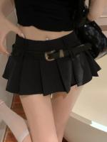Falda A-Line De Cintura Alta Para Mujer Con Cinturón Estilo Universitario Corta Sobre La Mitad Sexy Y Club Elástica Leve Poliéster Para Todas Las Estaciones - details 5