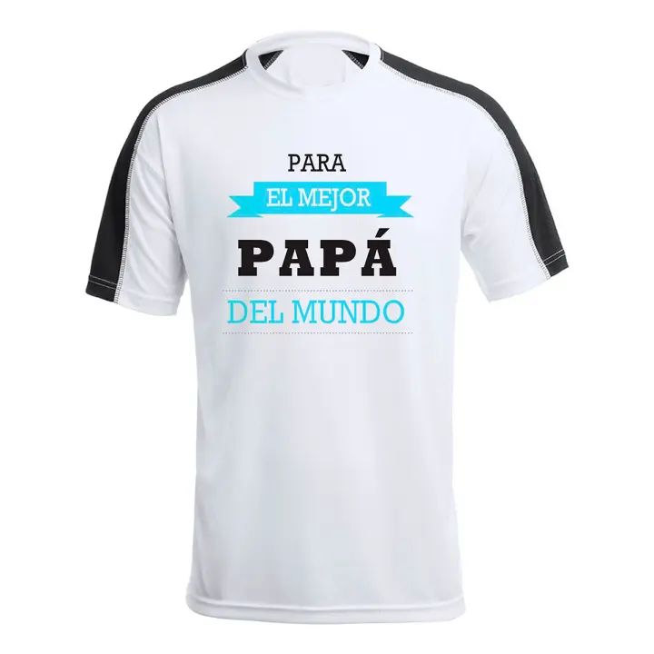 MERCHANDMANIA CAMISETA TÉCNICA FRANJA MANGAS NEGRA el mejor papa del mundo frase padre familia tshirt - 1