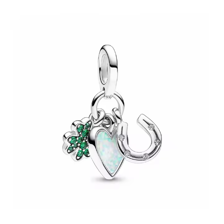 Charm Pandora Colgante Triple Trébol de Cuatro Hojas, Corazón y Herradura 792755C01 - 1