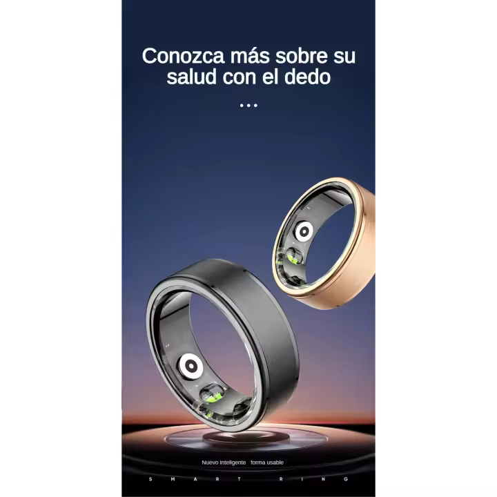 Anillo Inteligente, Rastrador de Actividad y Sueño con Duración de Katería de 7 Días, Monitor de Oxígeno en Sangre y Ritmo Cardíaco, Contador de Pasos y Calorías, Impermeable y Compatible con iOS Android - 1