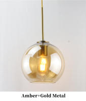 Lámpara Colgante De Vidrio Sférico Minimalista Nórdica En Ambar Fumé Gris Con Metal Antiguo Dorado Para Decoración Interior - details 11