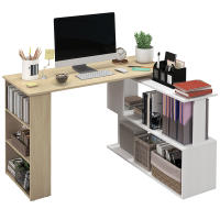 HOMCOM Escritorio Esquinero Giratorio, 120x110 cm, Escritorio en L, Mesa de Escritorio con Estantes, para Oficina en Casa, Estudio, Hogar, Natural y Blanco - details 0