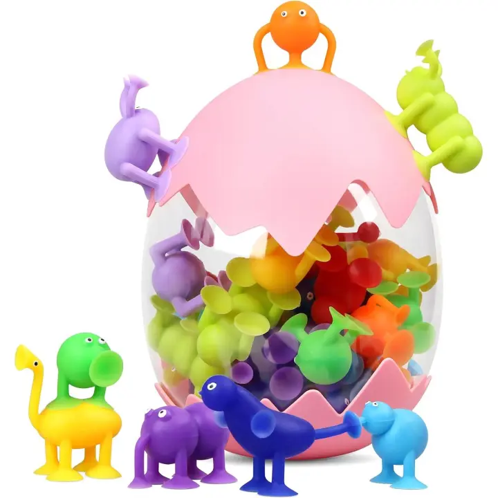 Bloque de construcción de silicona con ventosa para niños con almacenamiento de cáscara de huevo, juguete con ventosa para niños y niñas de 3 a 8 años, colores aleatorios - 1