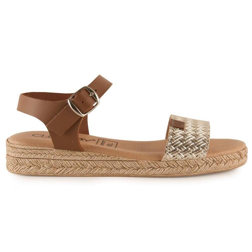 Zapatonee 256 Sandalias planas Tekila para mujer en dorado de piel