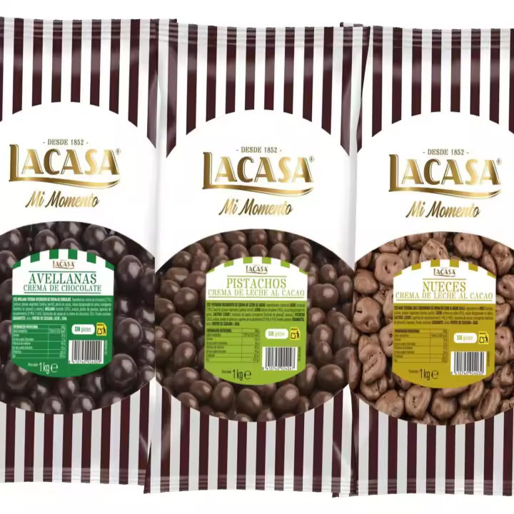 Lacasa Pack 3kg de bolas: Avellana con chocolate Negro,Nuez con chocolate con Leche,Pistachos con chocolate Leche - 1