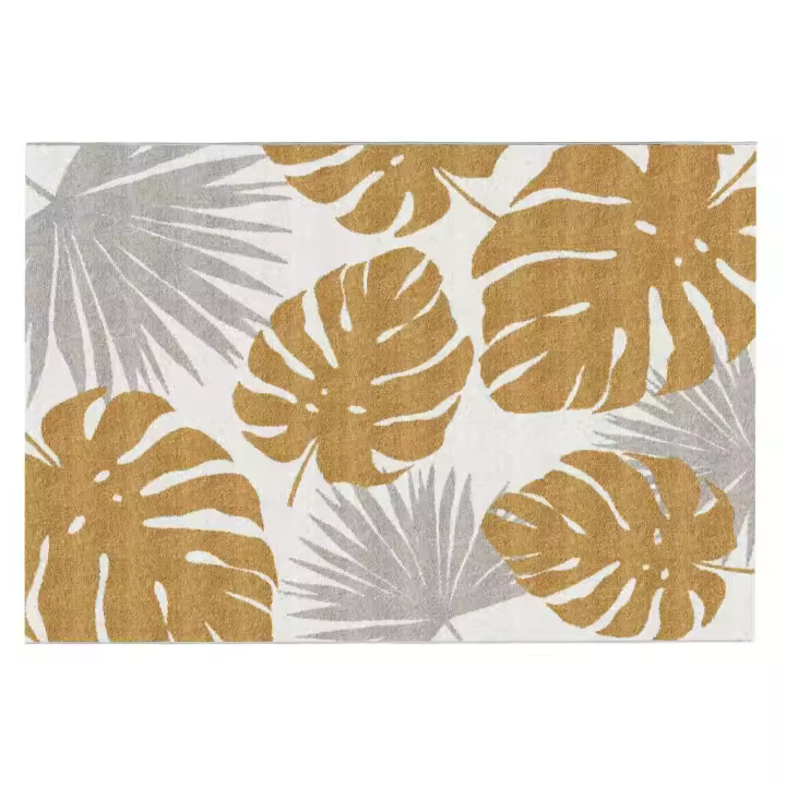 Vente-unique - Alfombra tropical con estampado de palmeras - 160 x 230 cm - Gris y dorado - TROPISIA - 1