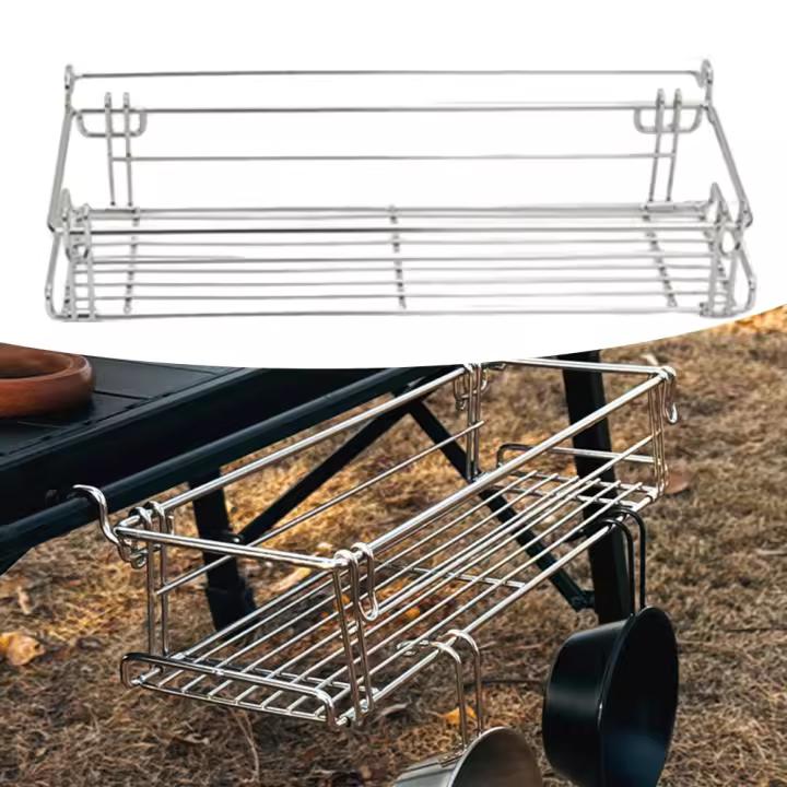 Bandeja De Almacenamiento Para Mesa De Camping Con Soporte Lateral Y Agujeros Para Drenaje En Acero Inoxidable 201 Para Picnics Al Aire Libre Y Viajes - 1