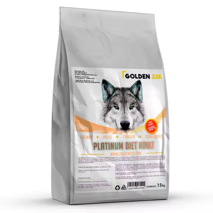 Pienso Golden 22k Platinum Diet para perros adultos de razas medianas y grandes - Receta equilibrada con ingredientes de alta calidad y fácil digestión - 1