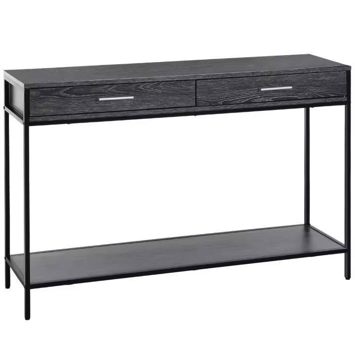 HOMCOM Mesa consola, mesa de entrada, mesa auxiliar, 2 cajones, estante inferior, acero, gris, 120 x 30 x 81,5 cm - 1