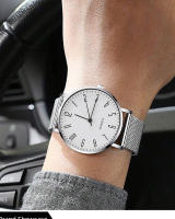 Reloj De Pulsera De Cuarzo Para Hombre Estilo Simple Y Casual Ultra Delgado De Acero Inoxidable Con Calendario Y Mostrador Sin Números Reloj De Lujo Negocio Silvery - details 5