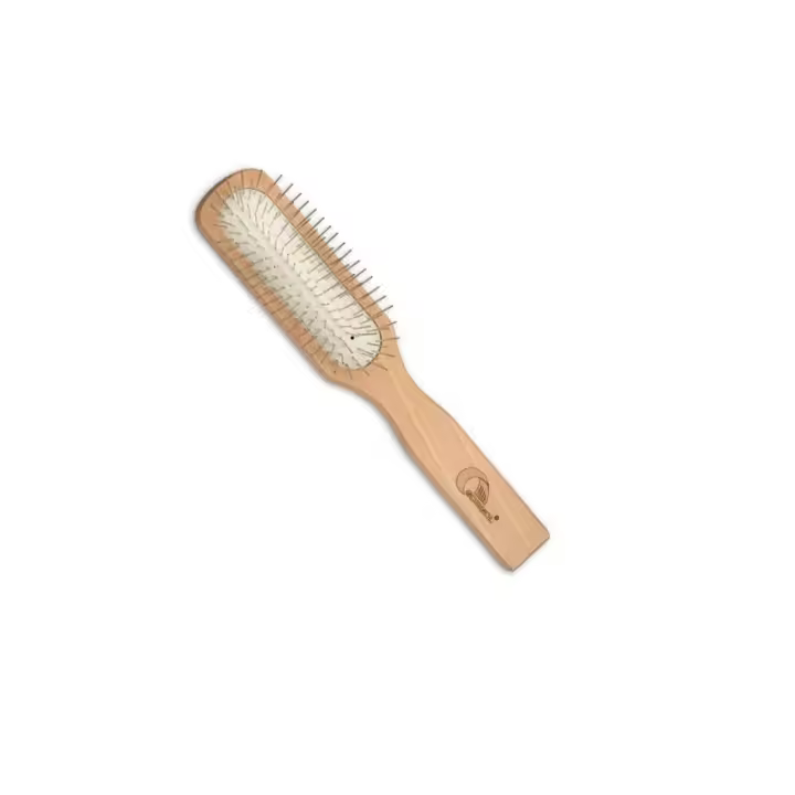 Cepillo Mantequilla para Perros - Cepillo Rectangular Madera de Haya Ecológica - Púas Acero Inoxidable 2cm - Base Neumática - Propiedades Antiestáticas - Flexible y Durable - 18,5cm - MD10 - 1