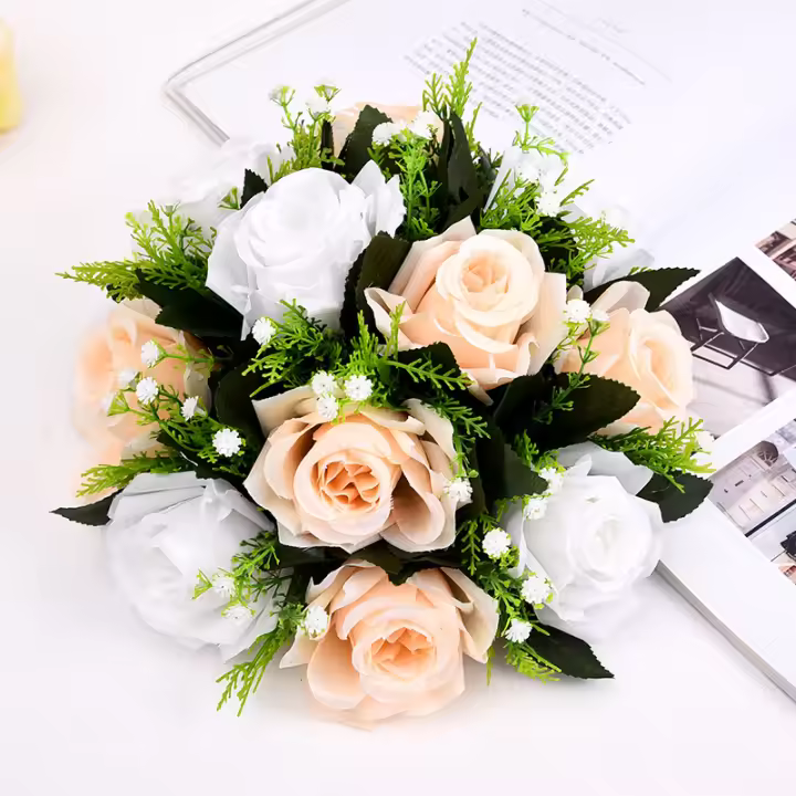 Bola De Flores Artificiales Barata Base De Malla Verde De Plástico Para Decoración De Mesa De Boda Fiesta Centro De Mesa De Tela Seda - 1