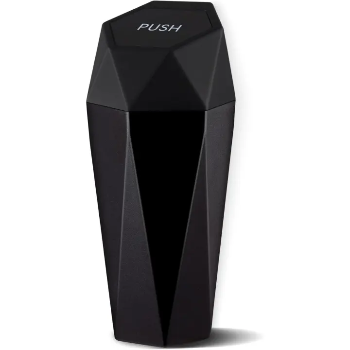 Bote de basura para automóvil con tapa, diseño de diamante, pequeño bote de basura automático portátil, fácil de limpiar, se utiliza en el automóvil, el hogar y la oficina (negro) - 1