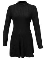 Vestido De Mujer Ajustado Con Cuello Alto Mitad A-line Falda Larga Manga Completa Rayas Vestido De Oficina Lady Cintura Empírica - details 12