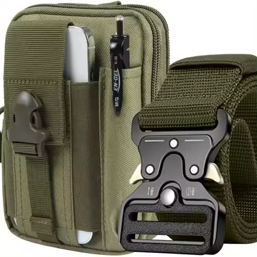 Pack Riñonera Bolsa Cintura Táctica + Cinturón o Correa, Bolso Cinturón Militar Compacto 1000D Nylon para Herramientas Pequeñas de Multiusos Teléfono Móvil al Aire Libre Deportes Senderismo y Camping, con Mosquetón Mochila Mochilas - 1