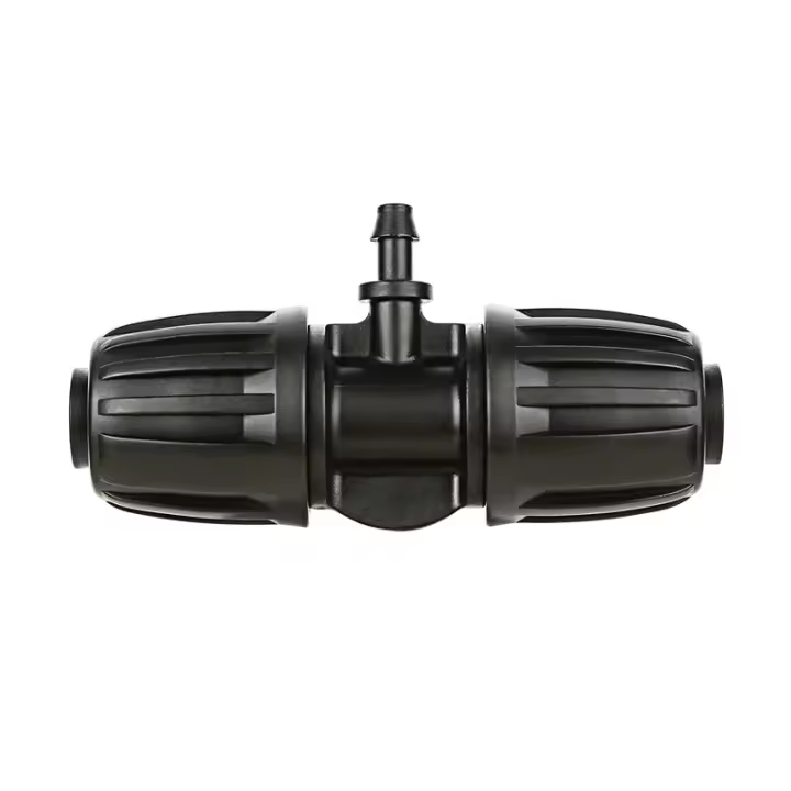 Conector en T con púas de bloqueo de 16 mm a 4/7 "para Sistema de Riego de Jardín con PE Manguera, color Negro. - 1
