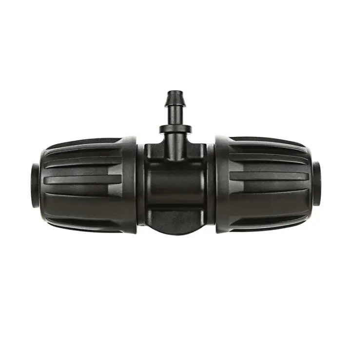 Conector en T con púas de bloqueo de 16 mm a 4/7 "para Sistema de Riego de Jardín con PE Manguera, color Negro. - 1