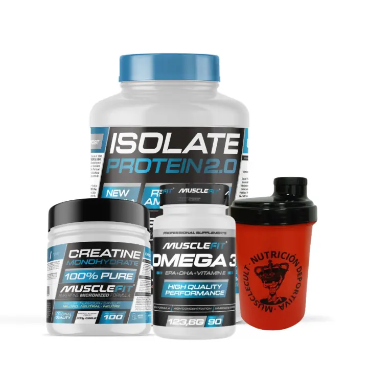 Pack Proteína ISOLATE 2kg + Creatina 300g + Omega 3 90cáps + Shaker - Musclefit | Avance Muscular│Mas musculos│VItaminas - 1