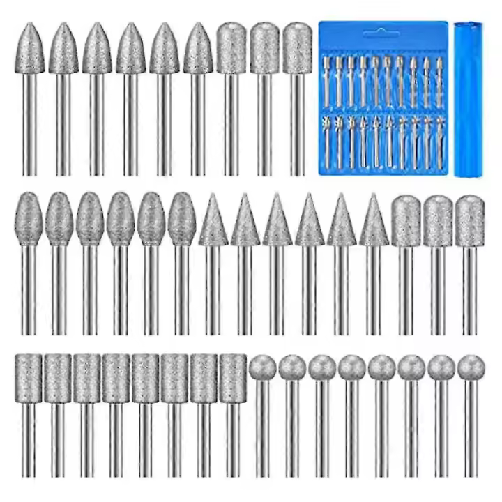 40 Unidades Diamond Burr bits Piedra Talla conjunto para herramienta Rotary with vástago de 1/8 pulgada para pulir Eng - 1