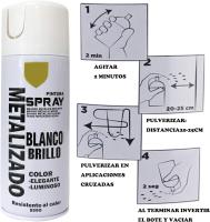 Pintura Spray Metalizado Blanco Brillo y Negro Metalizado Profesional 200ml Adecuado Metal Madera y Plástico - details 2