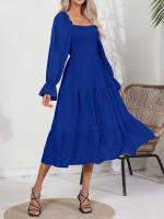Vestido De Mujer Casual Primavera/Otoño Con Cuello Cuadrado Ruffle Tirantes Manga Larga A-Line Longitud Media Pierna Polyester - details 7