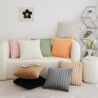 Funda De Cojín Cuadrada De 45x45cm De Peluche De Conejo Falso Para Sofá Y Sala De Estar Decoración Del Hogar Con Estampado Rayado Y Llenado De Algodón - details 0