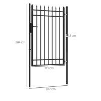 Outsunny Puerta de Jardín Puerta para Valla de Acero Galvanizado con Decoración de Flechas Cerradura y Llaves Puerta para Exterior Patio 107x204 cm Negro - details 2