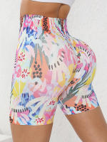 Shorts De Fitness Para Mujer Cintura Alta Estampado Colorido Yoga Ciclismo Running Ropa Deportiva Transpirable Y Elástica - details 0