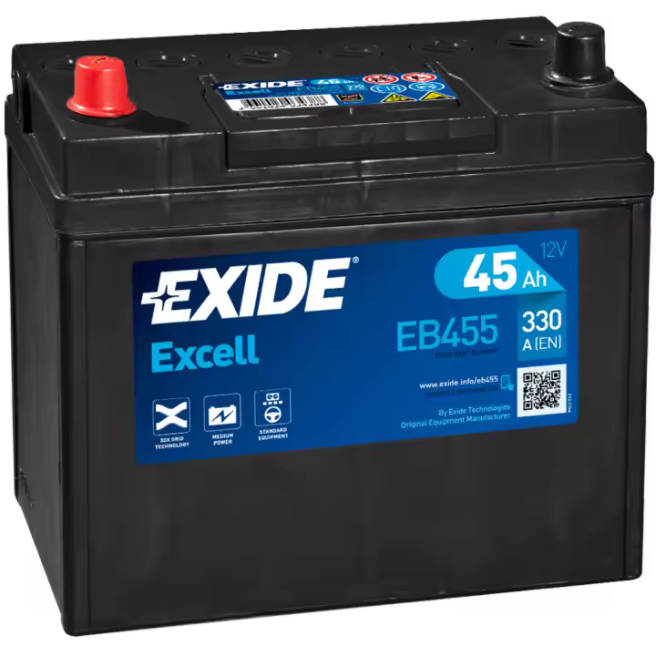 Batería de coche Exide EB455 Excell. 12V - 45Ah/330A (EN) Caja B24 - 1