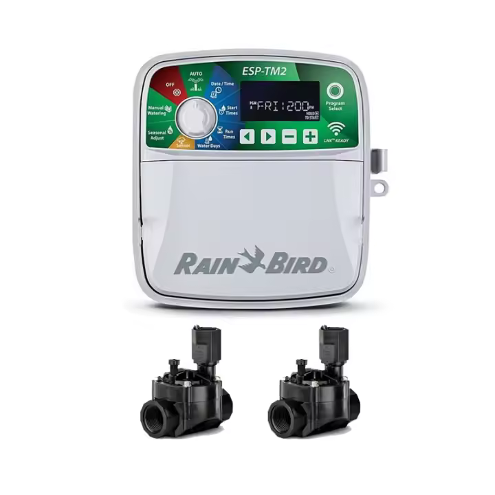 RAIN BIRD Programador de Riego ESP-TM2 4 zonas Interior Rain Bird  | Riego Automatico para Jardin |  2 Electroválvulas 100HV 24V 1'' - 1