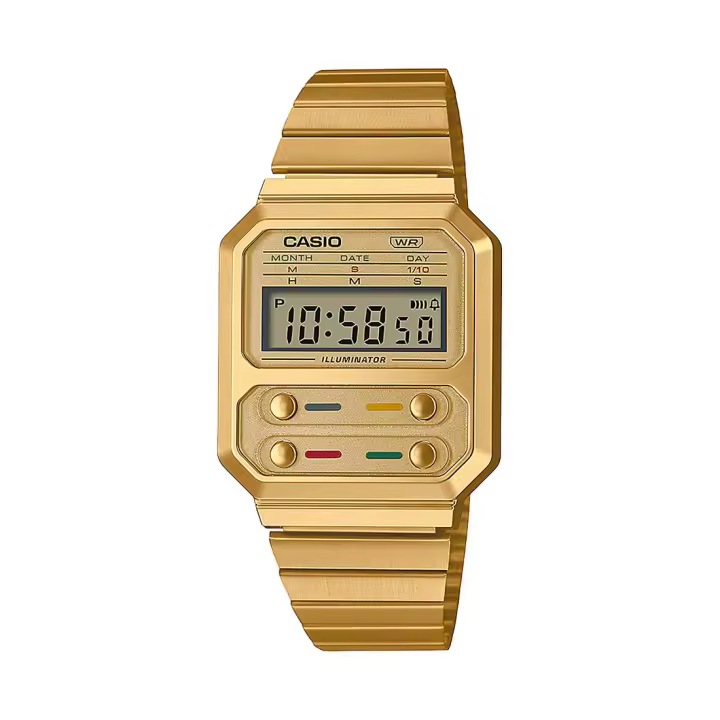 RELOJ CASIO RETRO VINTAGE A100WEG-9AEF EDGY COLLECTION ICONIC DORADO DE HOMBRE ESTILO AÑOS 80 - 1