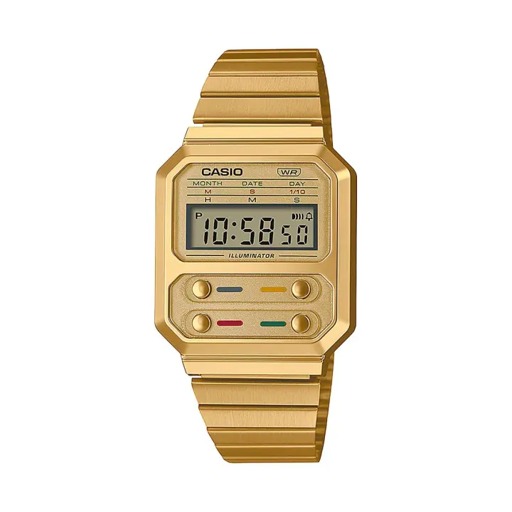 RELOJ CASIO RETRO VINTAGE A100WEG-9AEF EDGY COLLECTION ICONIC DORADO DE HOMBRE ESTILO AÑOS 80 - 1