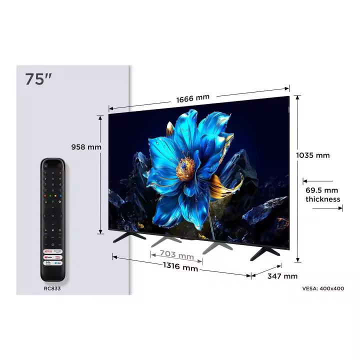TCL - Televisión inteligente 75P7K de 75 pulgadas con tecnología QLED 4K Ultra HD, HDR y Google TV para salón - 1
