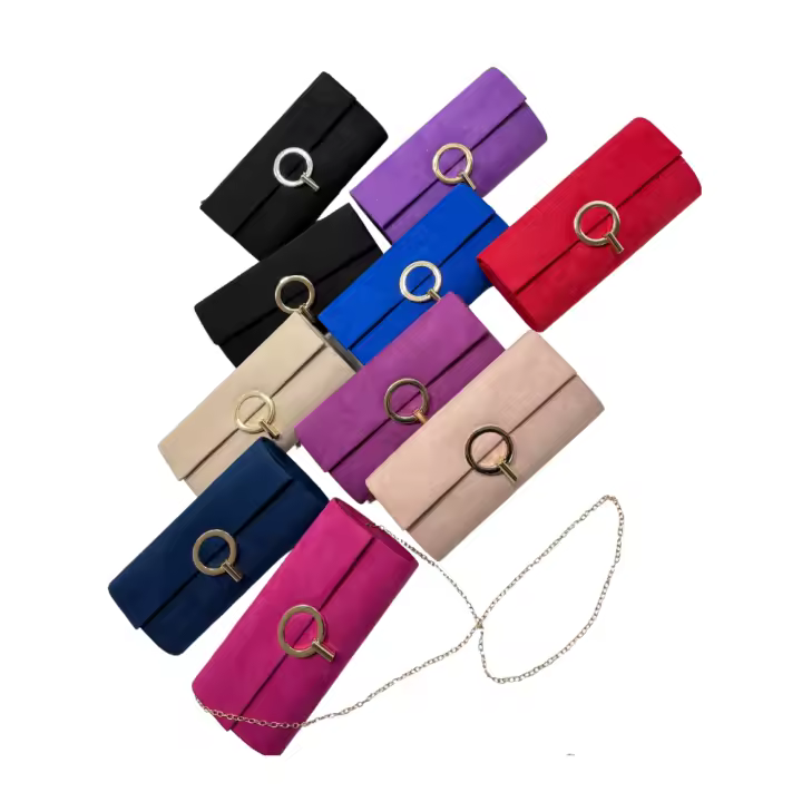 Bolso de Fiesta Antelina Alargado con Cierre Metálico Aro - Tamaño 24 x 13 cm Colección 2025 - Diseño Original y Elegante para Mujer - Bolso de Noche - Incluye Bandolera - 1