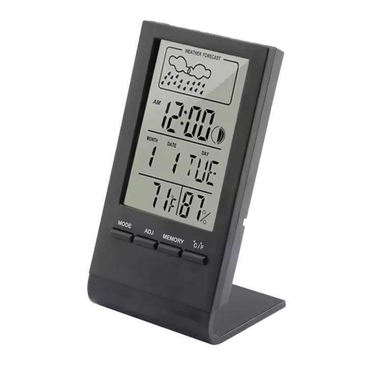 Mini Termómetro Digital Higrómetro Medidor De Temperatura Y Humedad Con Reloj Estación Climática Para Interior Pantalla De Mostrador De Valores Máximos Y Mínimos - 1