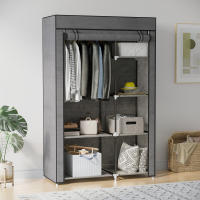 HOMCOM Armario de Tela, Armario Portátil, con Barra para Colgar, 6 Estantes, Marco de Acero, para Dormitorio, Vestidor, 103x43x162,5 cm, Gris Oscuro - details 1