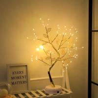 Luz De Noche De Hoja Dorada Con Cable De Cobre Táctil LED Árbol De Navidad Decorativo Con Caja De Batería Y USB Para Decoración De Navidad - details 6