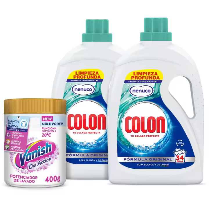 Colon Nenuco Detergente para la lavadora Gel 68 lavados + Vanish Oxi Action Advance Quitamanchas 400g Polvo White Ropa Blanca - 1
