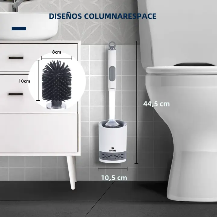 Cepillo de inodoro de silicona con PULVERIZADOR DE AGUA, mango largo de 40cm, recargable, TPR, accesorios de limpieza de baño montados en la pared - 1