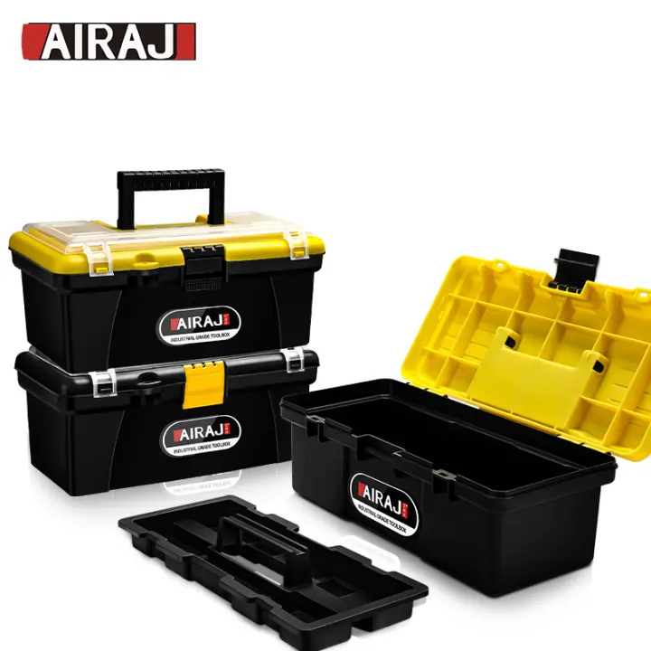 Estuche De Herramientas AIRAJ De 12 Pulgadas Caja Rígida De Plástico Profesional Organizador De Garage Multifuncional Para Eléctricos Almacenamiento De Herramientas Color Amarillo Negro - 1