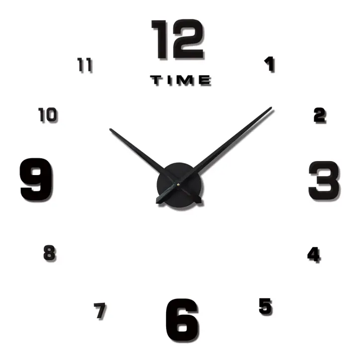 DIY Reloj de Pared Grande 3D Negro Moderno Adhesivo Acrílico | Hogar Oficina Negocio - 1