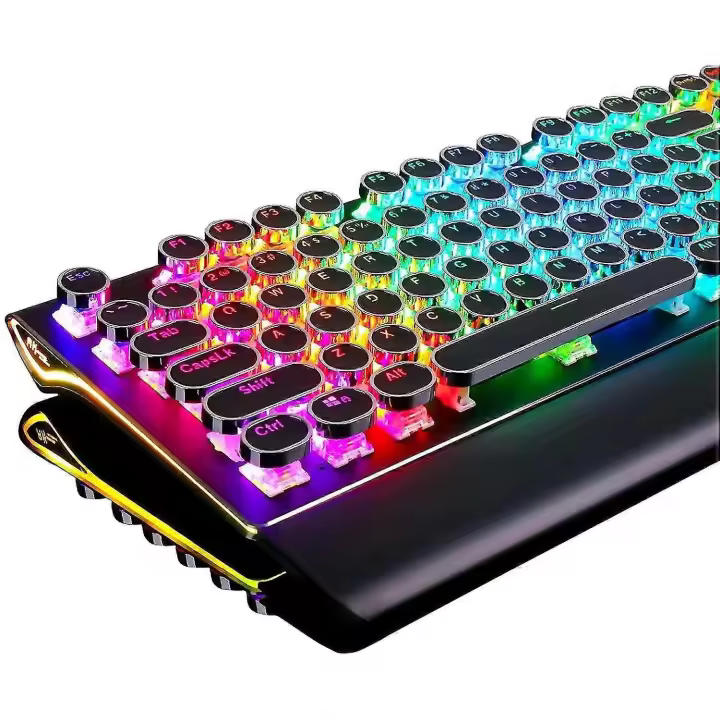 2025 New Typewriter Style Mechanical Gaming Keyboard With Real Rgb Backlit Foldable Wrist Rest 108-key - 1