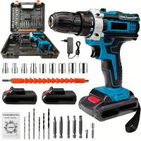 Taladradora recargable 21V, taladradora recargable de alta velocidad 1600rpm, destornillador recargable con 2 baterías, 32 configuraciones de par, 24 accesorios, hogar DIY - details 0