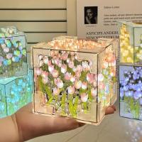 Lámpara De Espejo En Forma De Tulipán DIY Luz Nocturna De Mesa Para Dormitorio Artesanía De Flores Simulación Regalo De Cumpleaños - details 4