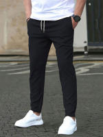 Pantalones Casuales Para Hombre De Color Sólido Con Cinturón Ajustable Y Bolsillos Estilo Regular Y Moda Pantalones Largos De Polyester - details 7