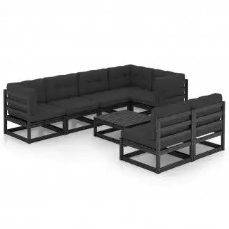 VIDAXL 3076663 conjunto de muebles de jardín 8 piezas en madera de color negro y gris antracita vida xl - 1