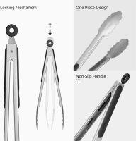 Pinzas De Alimentos De Acero Inoxidable Para BBQ Pinzas De Cocina Con Mano De Silicona Resistentes Al Calor Antióxido Y Antirroto Para Ensalada Y Pan - details 4