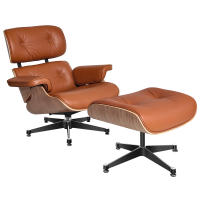 EU Stock TY305 Classic Recliner Light Walnut Armchair With Light Brown Cowhide Black Big Head Foot Swivel Lounge Chair Furniture Office Lunch Break Chair Living Room Comfort Lounge Chair Genuine Top Layer Cowhide Aluminum Alloy Big Head Feet - details 3